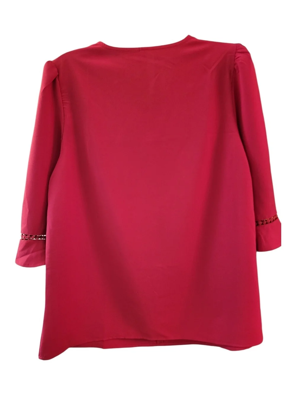 NWOT Evaless Women's Red Dhalia V-Neck 3/4 Sleeve Blouse with Trim Detail - Sz M